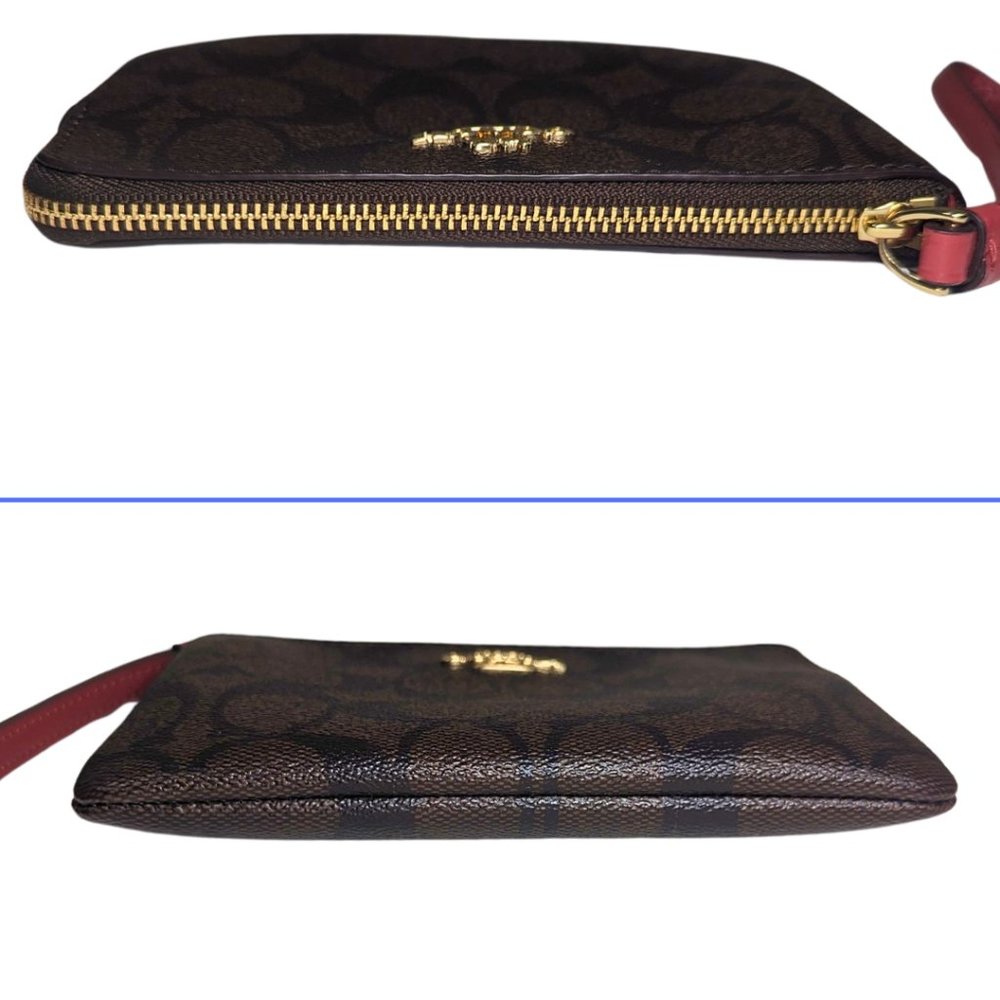 Coach Signature Monogram Logo Brown Zippy Wristlet Wallet - Picture 3 of 8